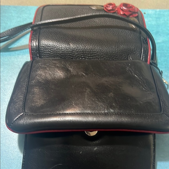 Brighton Black Crossbody Bag with Red Floral Detail - Picture 3 of 5